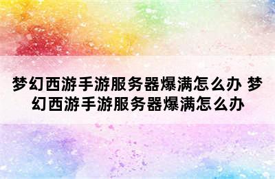 梦幻西游手游服务器爆满怎么办 梦幻西游手游服务器爆满怎么办